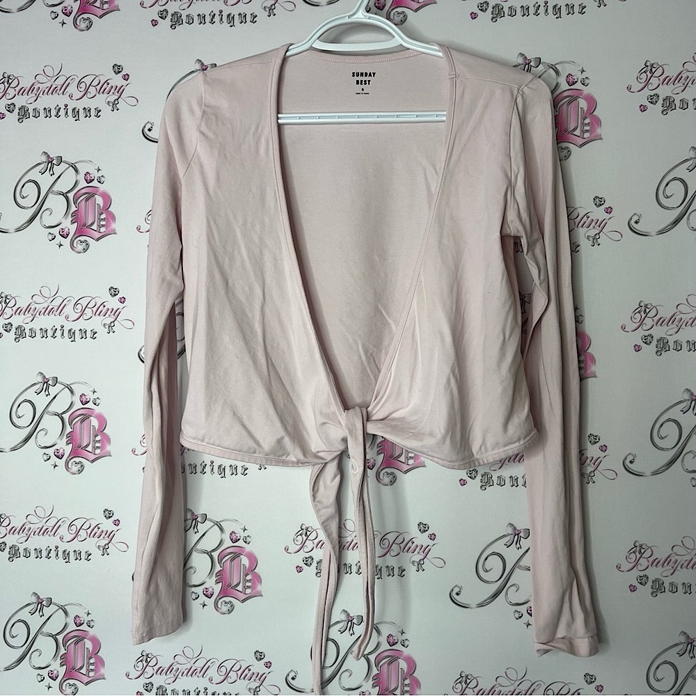 Sunday Best Pink Wrap Blouse with Tie Front aritzia blouse long sleeve